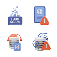 Cybersecurity icons representing online scams and data breaches