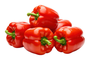 Fresh red bell peppers - vibrant cluster of crisp vegetables isolated. Cut out PNG
