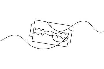 Obraz premium Razor blade in continuous one line art drawing minimalist style for barbershop and grooming design