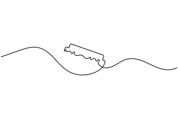 Obraz premium Razor blade in continuous one line art drawing minimalist style for barbershop and grooming design