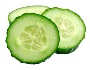 Sliced cucumber rounds on transparent background