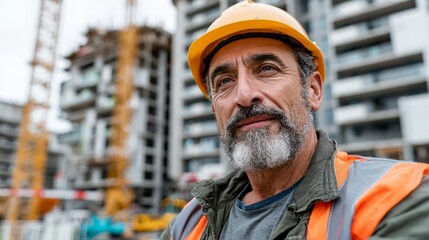 Elderly male engineer at construction site technical career insights in urban environment professional safety standards