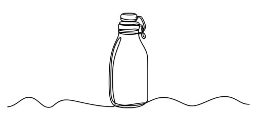 Minimalist black and white line drawing of a swing top bottle glass liquid