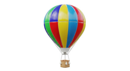 Obraz premium Colorful hot air balloon with stripes and a basket isolated on transparent background