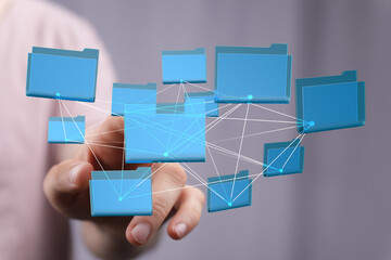 Visual representation of interconnected files and data sharing in a network.