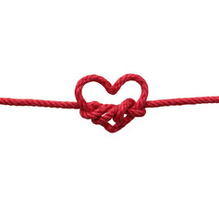 Red heart shaped knot on a string isolated on transparent background