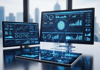 Modern data analytics dashboard on multiple screens
