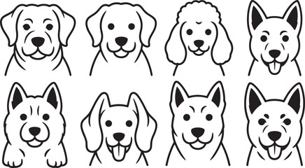 Obraz premium Dog Breeds Vector Set Canine Portraits Puppy Faces Pet Outlines Animal Illustrations Line Art
