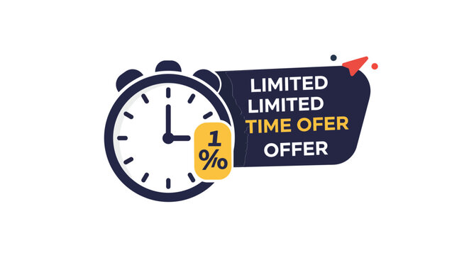 Limited time offer with a one percent discount. Promotional sticker with countdown clock for quick sale.