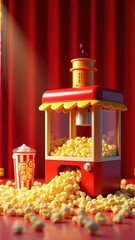 Playful Popcorn Machine Overflowing with Popcorn