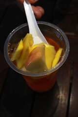 fruit salad in a glass bowl