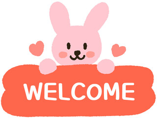 Welcome board with cute bunny character