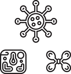 Fototapeta premium Abstract scientific icons representing virus bacteria and cells in a clean line art silhouette style