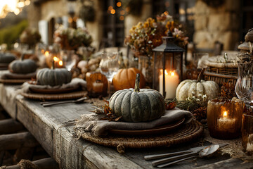 Herbstlich gedeckter Tisch für ein Erntedankfest