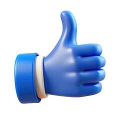 3d blue thumbs up gesture isolated on transparent background