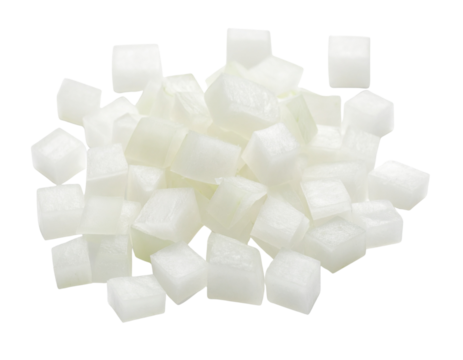 Diced white onion isolated on transparent background