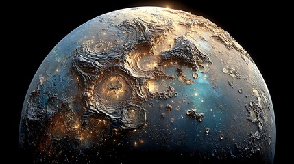 Hybrid planetary map with ancient etchings and bioluminescent coordinates