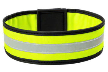 Yellow high-visibility armband with a reflective safety strip isolated with transparent background