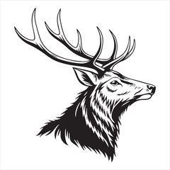 deer head with antlers silhouette vector