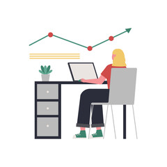 Presentation, vision, strategy. The male leader explains profitable investment opportunity, business plan. Vector illustration, Businessman changes the direction of the arrow.