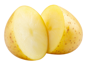 Yellow potato cut in half isolated on transparent background