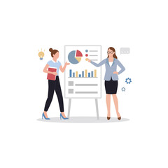 Business concept illustration on the subject of teamwork, Two businesswomen talking in an office, business woman in suit business, woman, people, couple, businesswoman, Business concept illustration