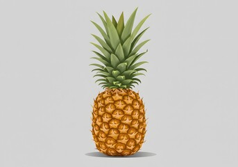Ripe Pineapple with Green Leaves on a Light Gray Background