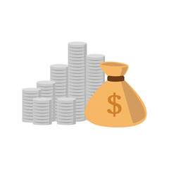 Vector illustration of money bag with dollar sign and gold coins - money, bag, vector, coins, dollar, cash, wealth, finance, savings, currency.