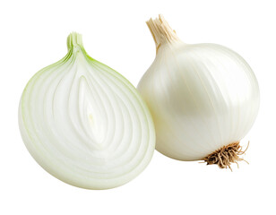 Fototapeta premium Whole and sliced white onion on transparent background