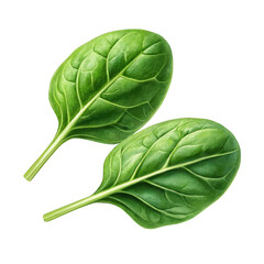Fototapeta premium Two fresh green spinach leaves isolated on a dark background isolated on transparent background