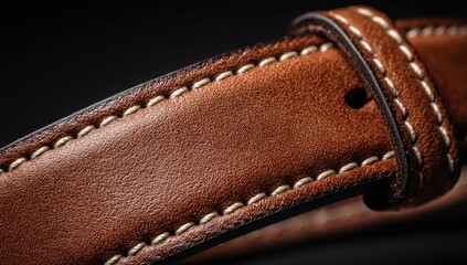 Close-up of a brown leather watch band