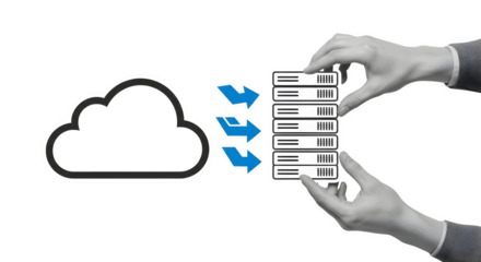 Seamlessly transfer data from the cloud to your server infrastructure, optimizing digital workflows and enhancing business efficiency with this dynamic concept visualization.