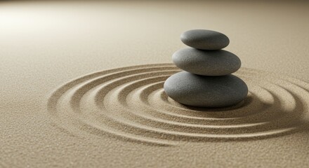 Zen garden stones sand pattern