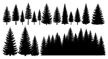 Pine Tree Silhouettes Forest Single Trees
