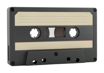 Vintage audio cassette tape classic music recording storage retro media compact. Cut out PNG