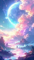 Fototapeta premium 夢幻的なパステル雲と幻想的な空の風景アート