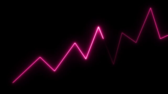 Neon glowing arrow up business graph icon animation .Neon business chart growth concept black background . 4k video....