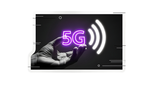 Experience the future of connectivity as a hand cradles the glowing neon symbol for 5G technology and wireless signals, representing innovation and speed.