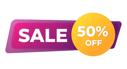 Pink and yellow sale 50 percent off discount isolated on transparent background