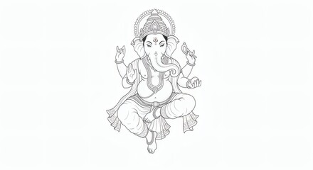 Obraz premium Elegant line art illustration of the Hindu deity Lord Vinayaka in a meditative pose on a white background.