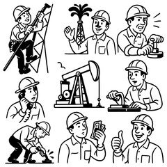 Electricians working with tools and wiring in retro comic style, Transparent Background