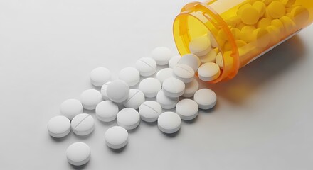 White round pills spilling out of a prescription bottle