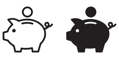 two minimalist piggy bank icons side by side vector silhouettes