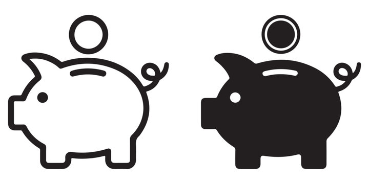 two minimalist piggy bank icons side by side vector silhouettes