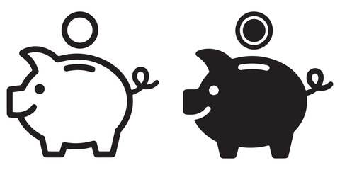 two minimalist piggy bank icons side by side vector silhouettes