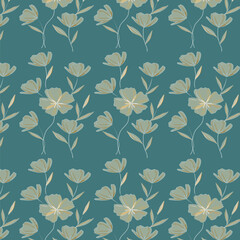Cheerful Flower Pattern with Daisies and Tulips on Beige
