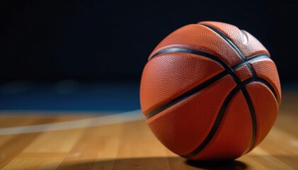 Close-up basketball; tournament bracket partially obscuring it, court, victory, sports