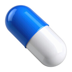 A blue and white capsule, typically associated with medication, showcasing a smooth and glossy surface.