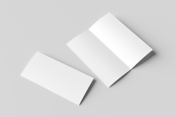 Bi-fold or half fold brochure blank mockup isolated on gray background, Realistic 3D rendering	