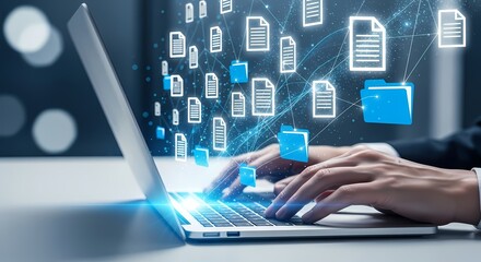 Laptop data transfer digital illustration technology concept